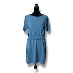 Pink Lily Dusty Colbalt Blue Tie Front Mini Short Sleeve Stretchy Sheath Dress